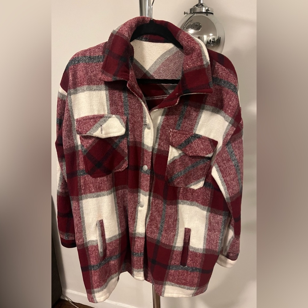 Plaid Button Down Pocketed Shacket Jackets Women
